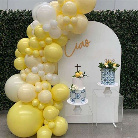 EASY AND VERSATILE - Come with our <strong>balloon</strong> strip,glue dots and ribbon,you can easily make this double stuffed <strong>yellow</strong> blue <strong>balloon garland</strong> arch. . Yellow balloon garland